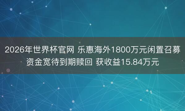 2026年世界杯官网 乐惠海外1800万元闲置召募资金宽待到期赎回 获收益15.84万元