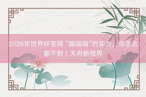 2026年世界杯官网 “嗡嗡嗡”的实力，你念念象不到｜天府新视界
