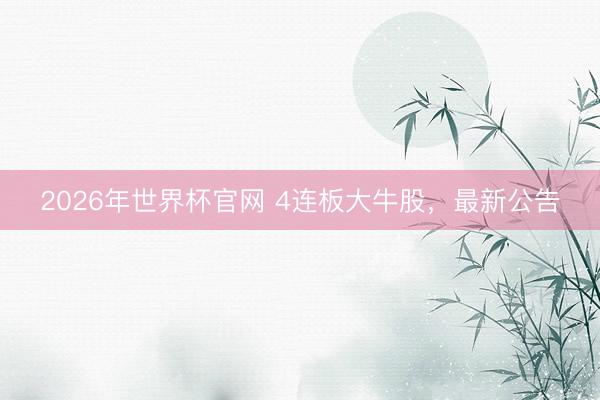 2026年世界杯官网 4连板大牛股，最新公告